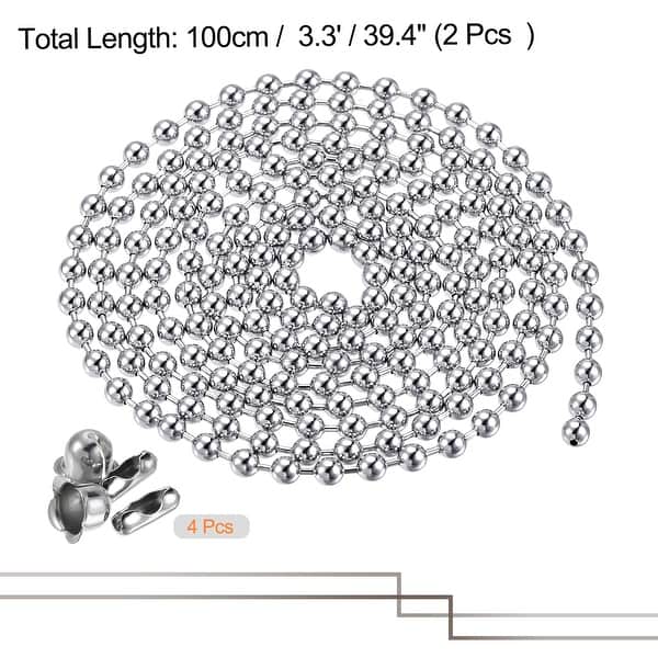 2pcs Pull Chain Extension 39.4" Long Beaded Link with Clasp and Pendant Silver Bed Bath